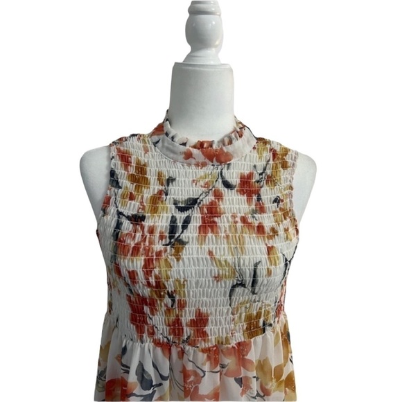Lily Star Floral Sleeveless Smocked High Neck Sleeveless Mini Dress - Size Small - Picture 2 of 12